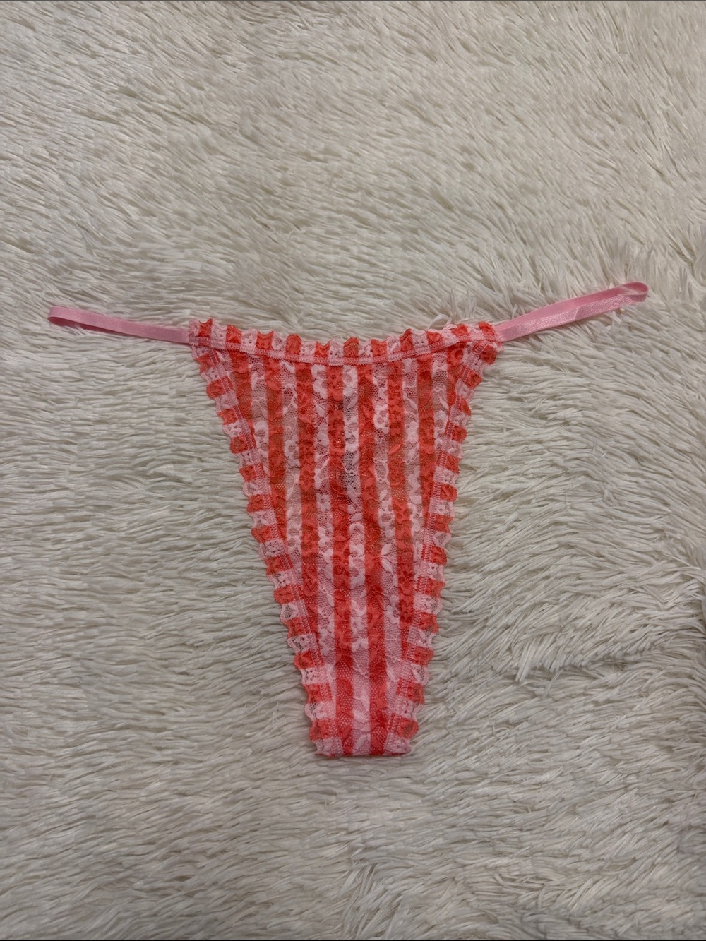 Victoria's Secret Pink and Coral Striped Lace Thong